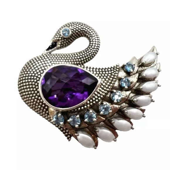🌟NICKY BUTLER 925 Sterling Silver Purple Quartz Doublet Swan Pin Brooch NEW NB - Picture 8 of 11